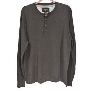 Porter & Ash Henley Sweater Large Charcoal Grey Cotton Knit Casual‎ Preppy Top